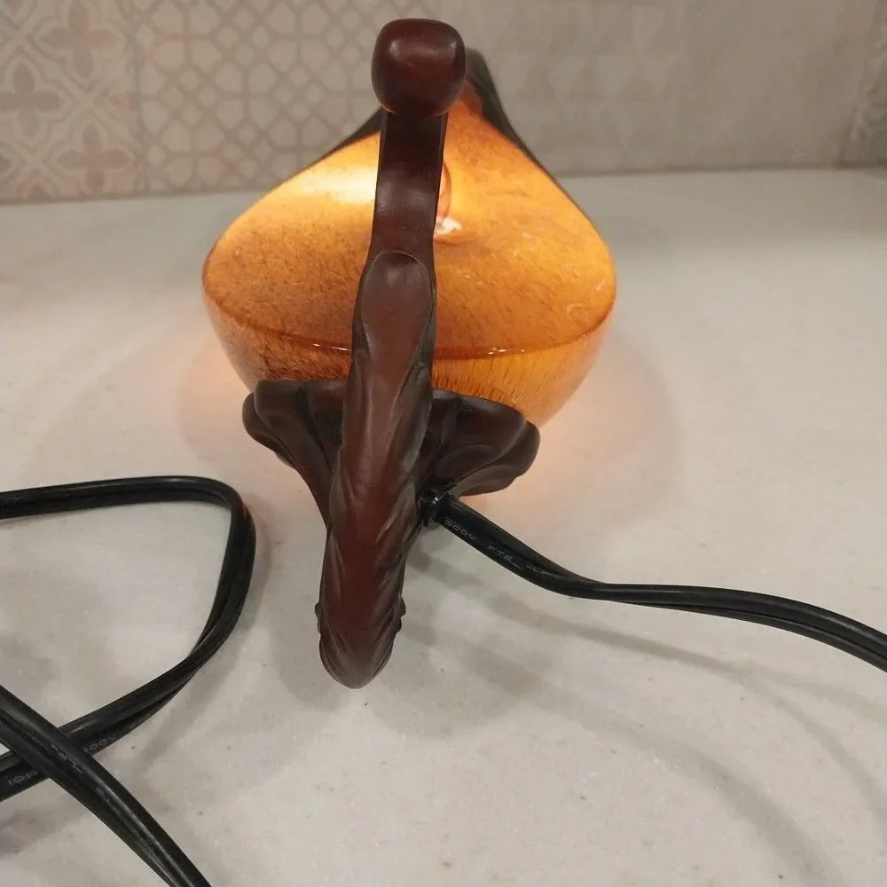 Vintage Aladdin Style Stained Glass Accent Lamp Resin Scroll Handle 12.5